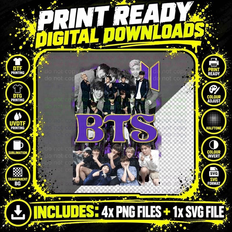 Bts K-Pop Band Members Purple Banner T-Shirt Png SVG Digital Bundle