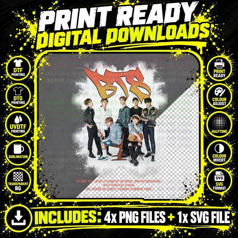 Bts K-Pop Band Photo Members T-Shirt Png SVG Digital Bundle