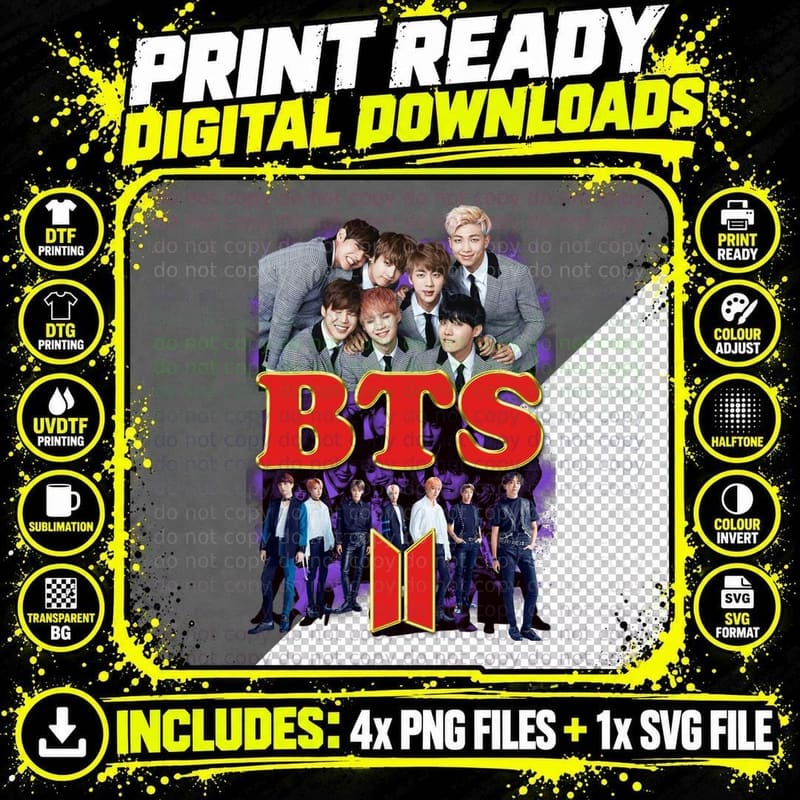 Bts K-Pop Band Purple Red Halftone T-Shirt Png SVG Digital Bundle