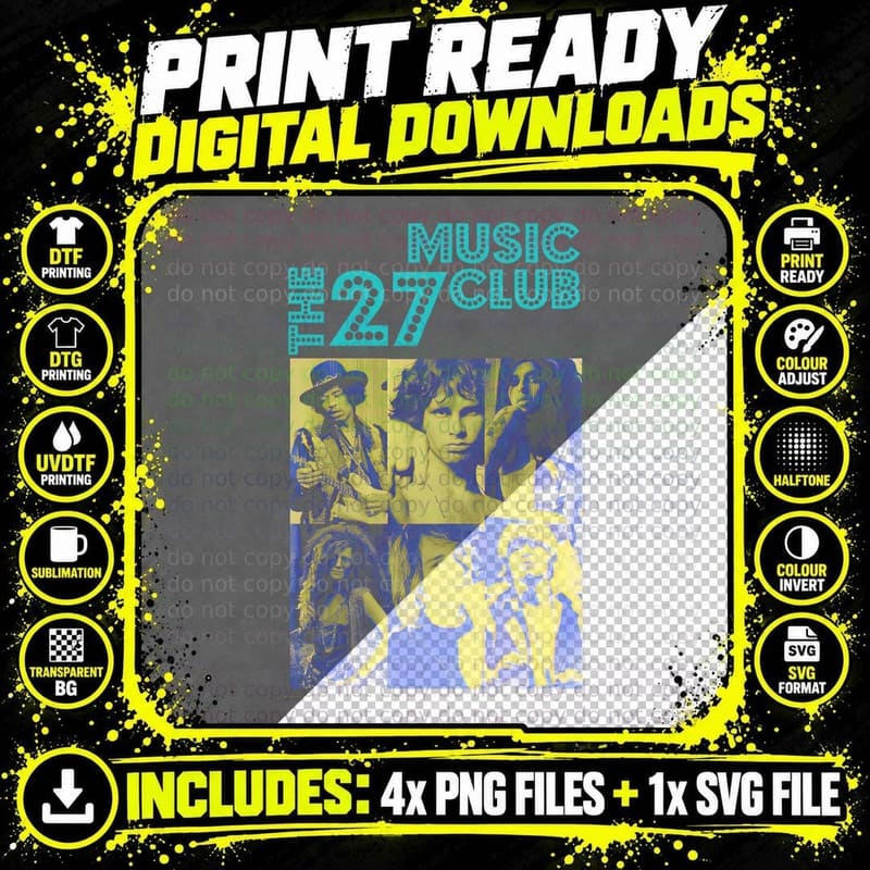 Cartoon Music 27 Club Blue Yellow Purple Retro Band Png SVG Digital Bundle