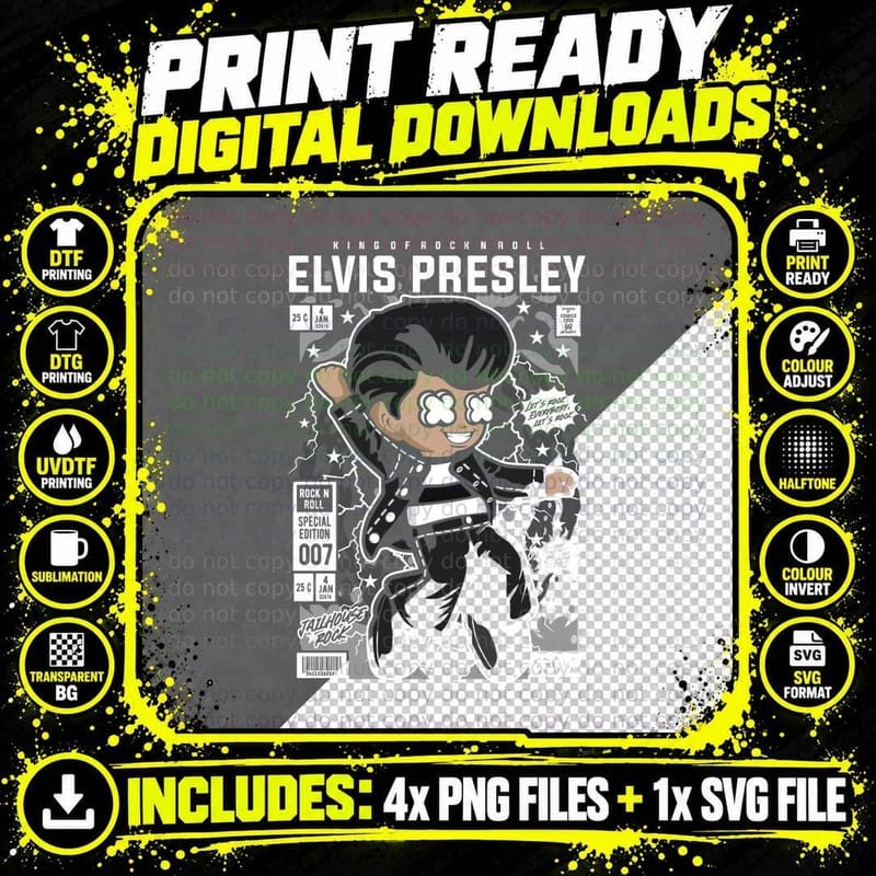 Elvis Presley King of Rock N Roll Lets Everybody Png SVG Digital Bundle