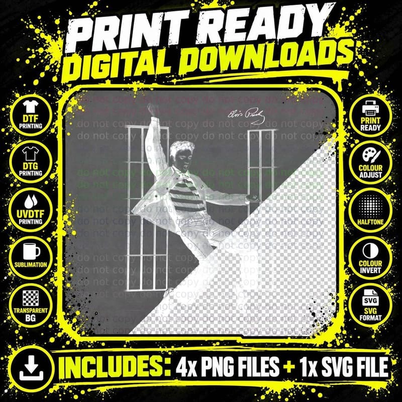 Elvis Presley Music Legend Black T-Shirt Png SVG Digital Bundle
