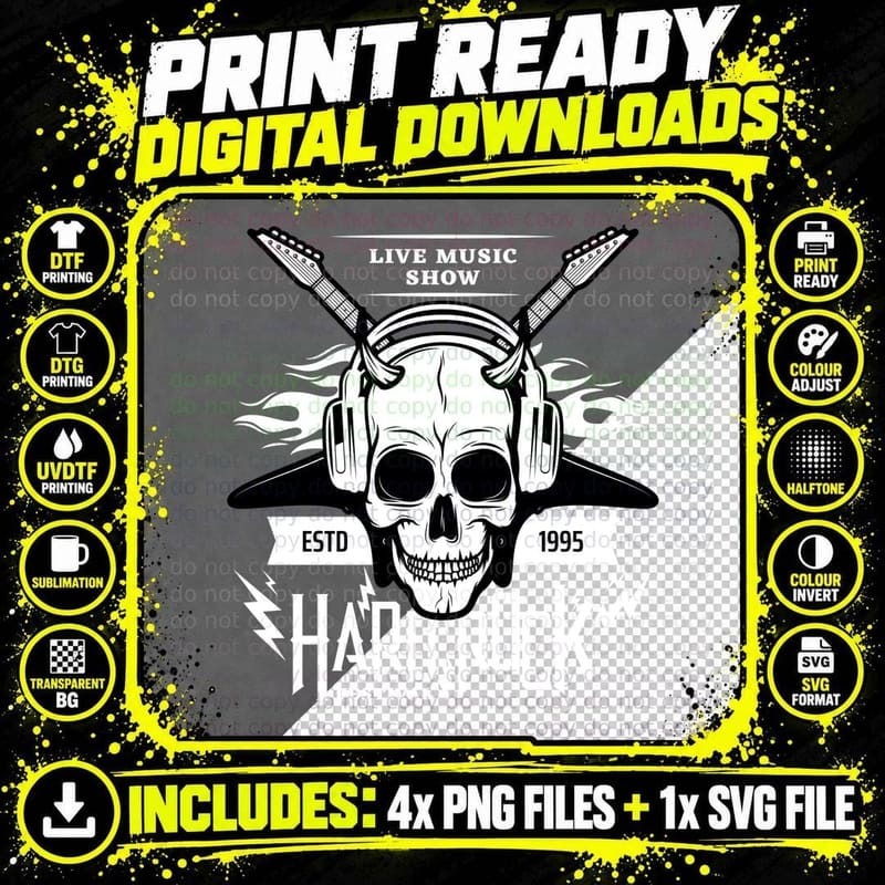Hard Rock Festival Live Music Show Estd 1995 Skull Png SVG Digital Bundle