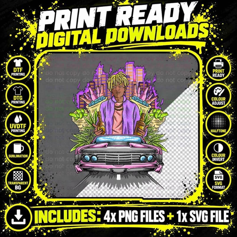 Hip Hop Life Street Figure with Cannabis Leaves and Pink Png SVG Digital Bundle