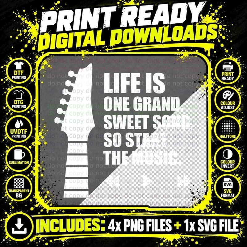 Life Is One Grand Sweet Song So Start the Guitar Quote Png SVG Digital Bundle