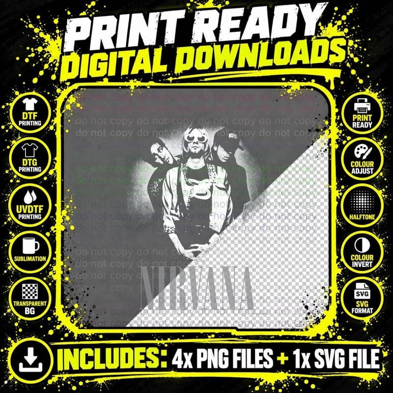 Male Musician Bald Man with Female Figures Halftone Band Png SVG Digital Bundle