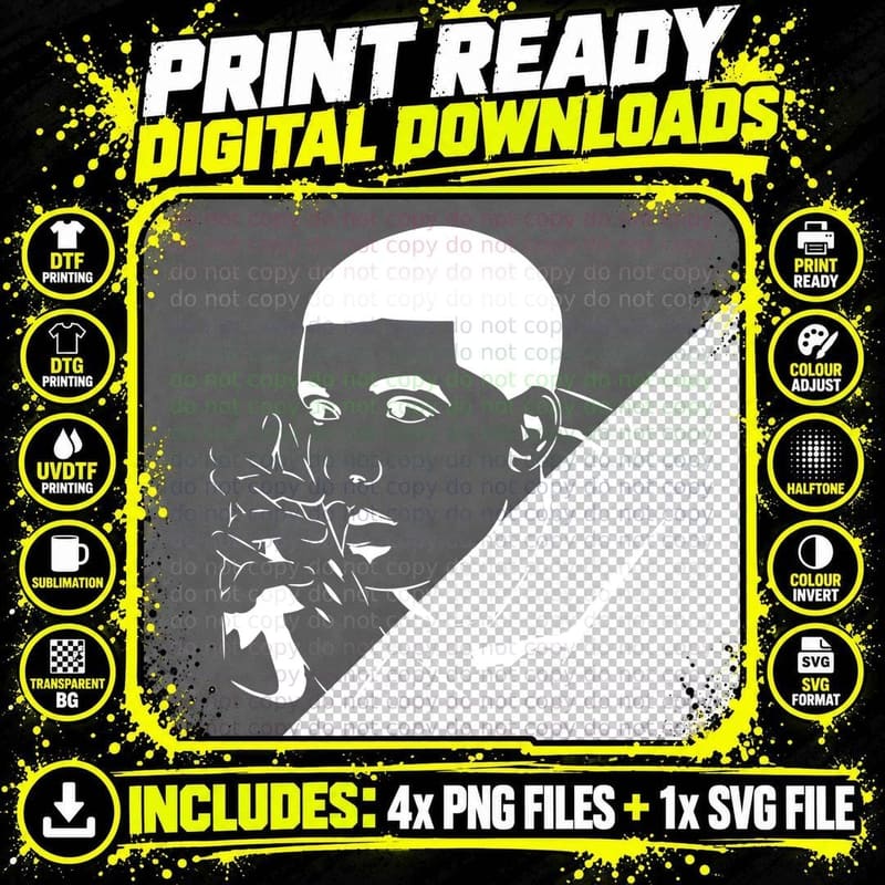 Man Smoking Cigarette Vector Stencil Portrait Side Png SVG Digital Bundle