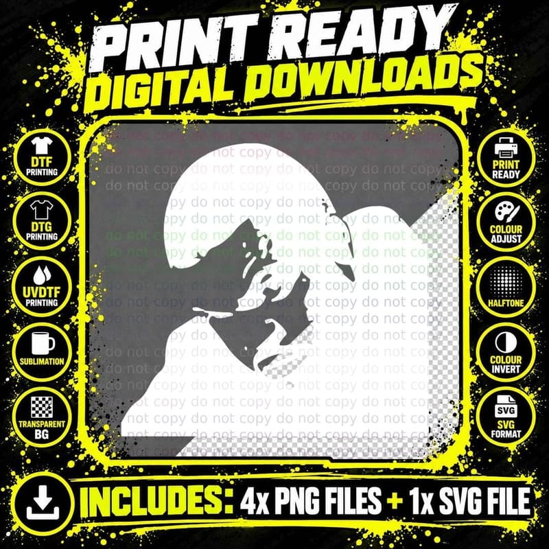 Man in Flat Cap Looking Down Dark Silhouette Vector Png SVG Digital Bundle