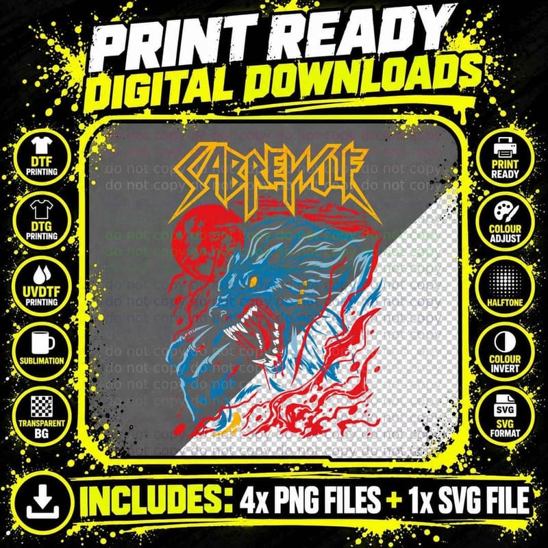 Monster Demon Metal Band Red Blue Retro T-Shirt Png SVG Digital Bundle