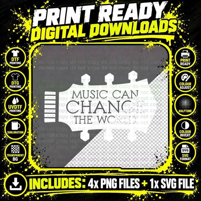 Music Can Change the World Band Silhouette White Quote Png SVG Digital Bundle