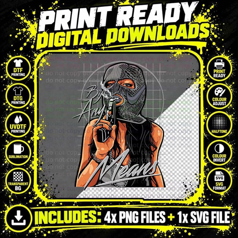 Play Masked Figure Orange Black Graffiti Punk T-Shirt Png SVG Digital Bundle