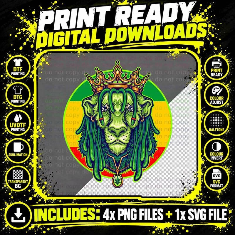Rasta King Lion Head with Rastafarian Flag Circle and Png SVG Digital Bundle