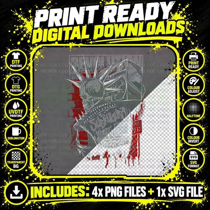 Revolution Mohawk Skull with Boombox Speakers and Red Png SVG Digital Bundle