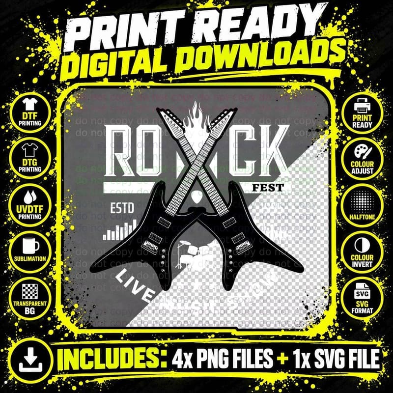 Rock Fest Estd 1995 Live Music Show Guitars Drums Png SVG Digital Bundle
