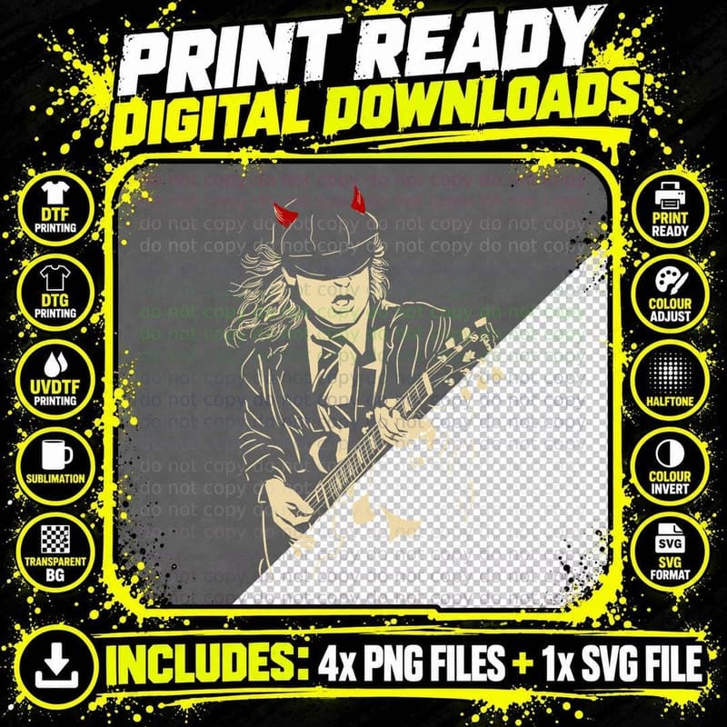 Schoolboy Guitarist Silhouette Tan Devil Horn Cap Png SVG Digital Bundle