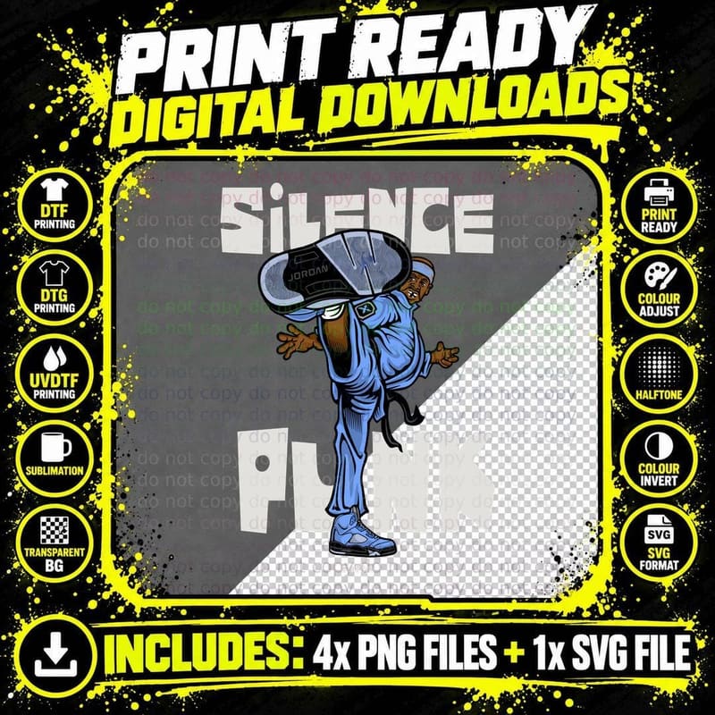 Silence Punk Figure Blue Money Character Graffiti T-Shirt Png SVG Digital Bundle