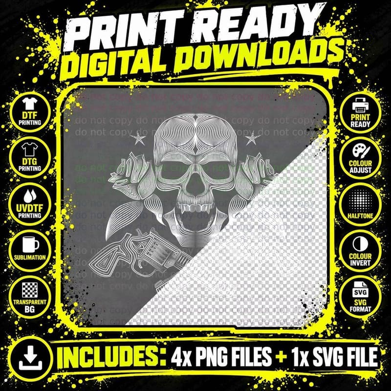 Skull Crosshairs White Star Icons Metal T-Shirt Png SVG Digital Bundle