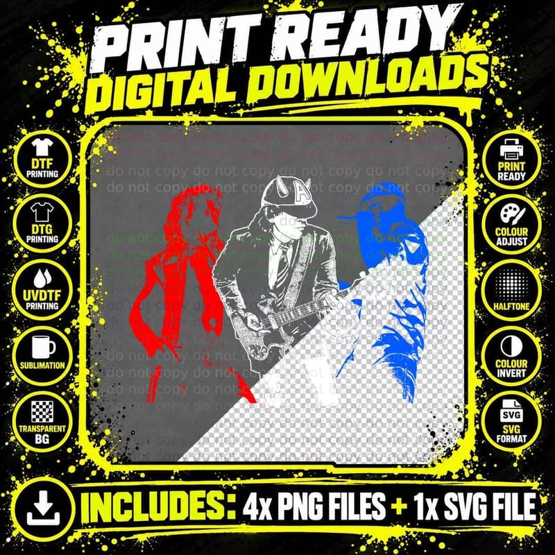 Three Band Members Silhouettes Red White Blue Tricolour Png SVG Digital Bundle