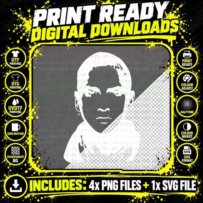 Young Man in Hoodie or Scarf Vector Stencil Portrait Png SVG Digital Bundle