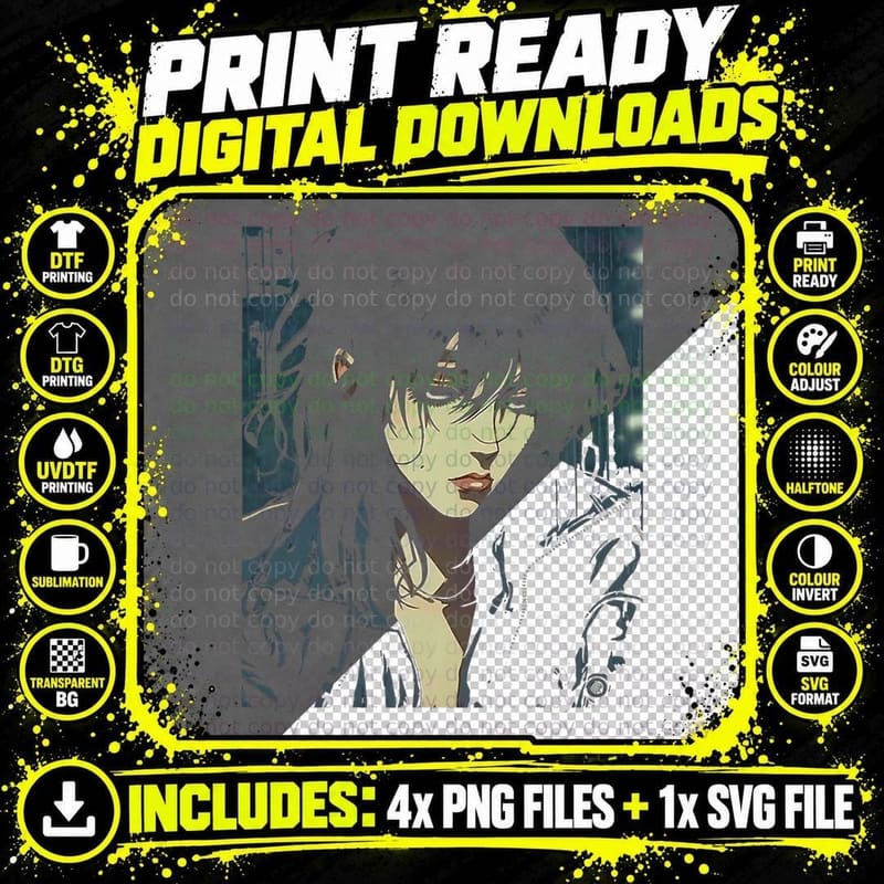 90s Sad Anime Girl Aesthetic Goth Soft Grunge Emo Png SVG Digital Bundle
