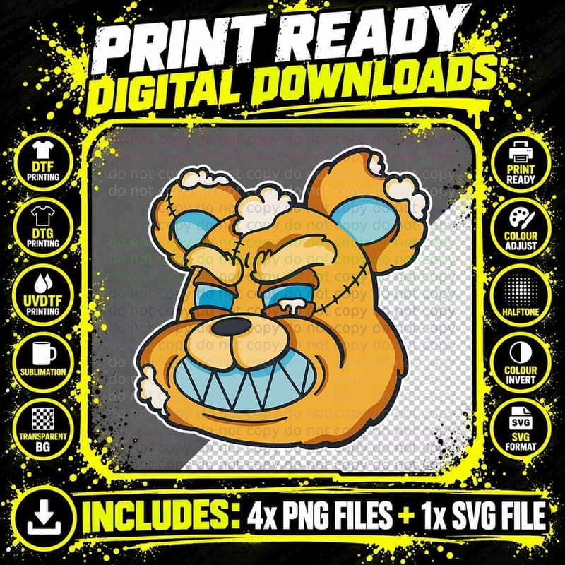 Angry Teddy Bear Pastel Goth, Gothic Fashion Png SVG Digital Bundle