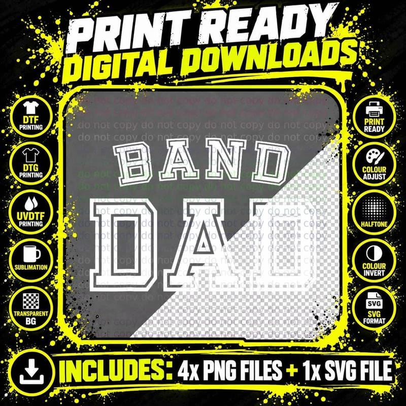 Band Dad High School Marching Band Cute Funny Father Png SVG Digital Bundle