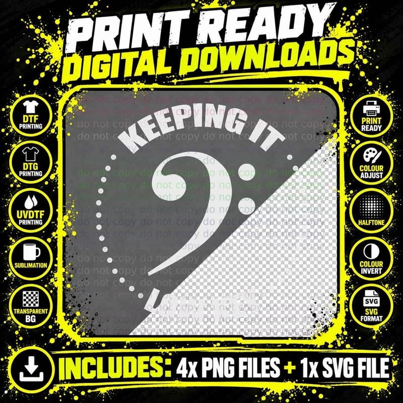 Bass Clef Music Keeping It Low Key Musician Humor Png SVG Digital Bundle