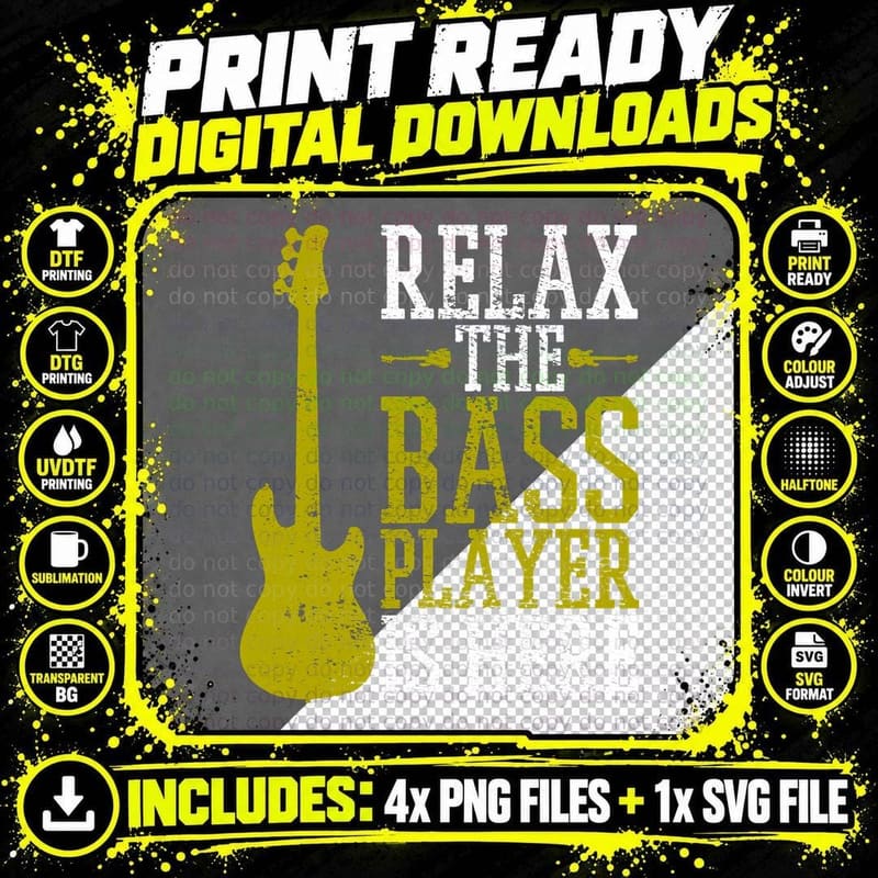 Bass Player Guitar Guitarist Music School Vintage Png SVG Digital Bundle