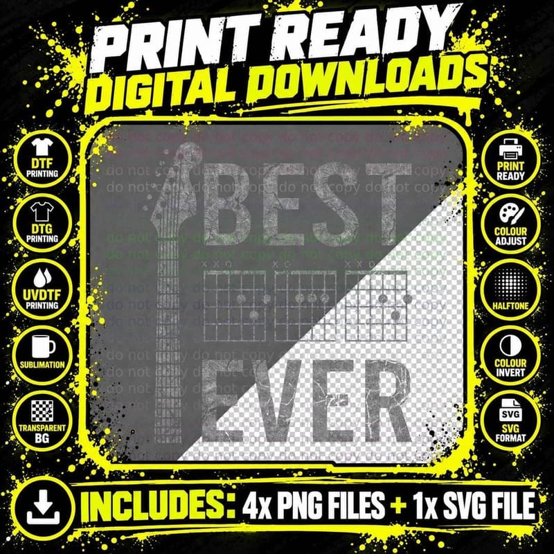 Best Dad Ever Chord Guitar Guitarist Father's Day Png SVG Digital Bundle