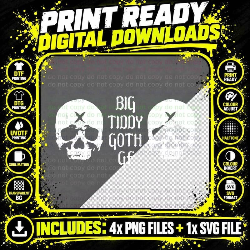 Big Tiddy Goth Gf Skulls, Gothic Style Png SVG Digital Bundle