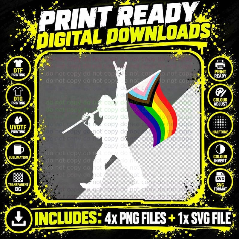 Bigfoot Rock on LGBTQ Progressive New Pride Flag, Unisex Png SVG Digital Bundle