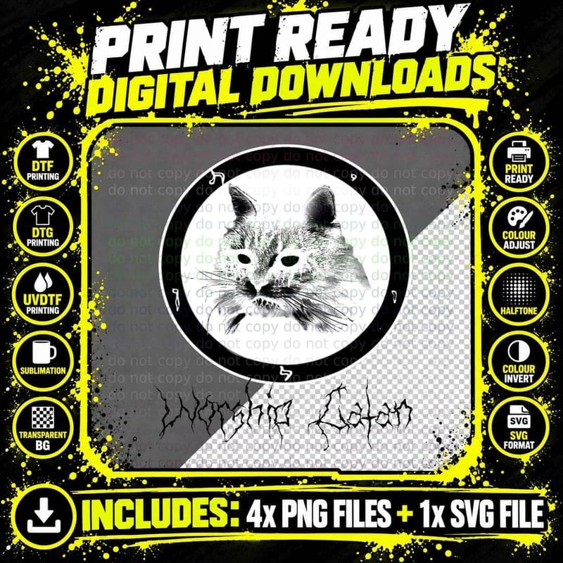 Black Metal Norwegian Cat Death Metal and Goth, Gothic Png SVG Digital Bundle