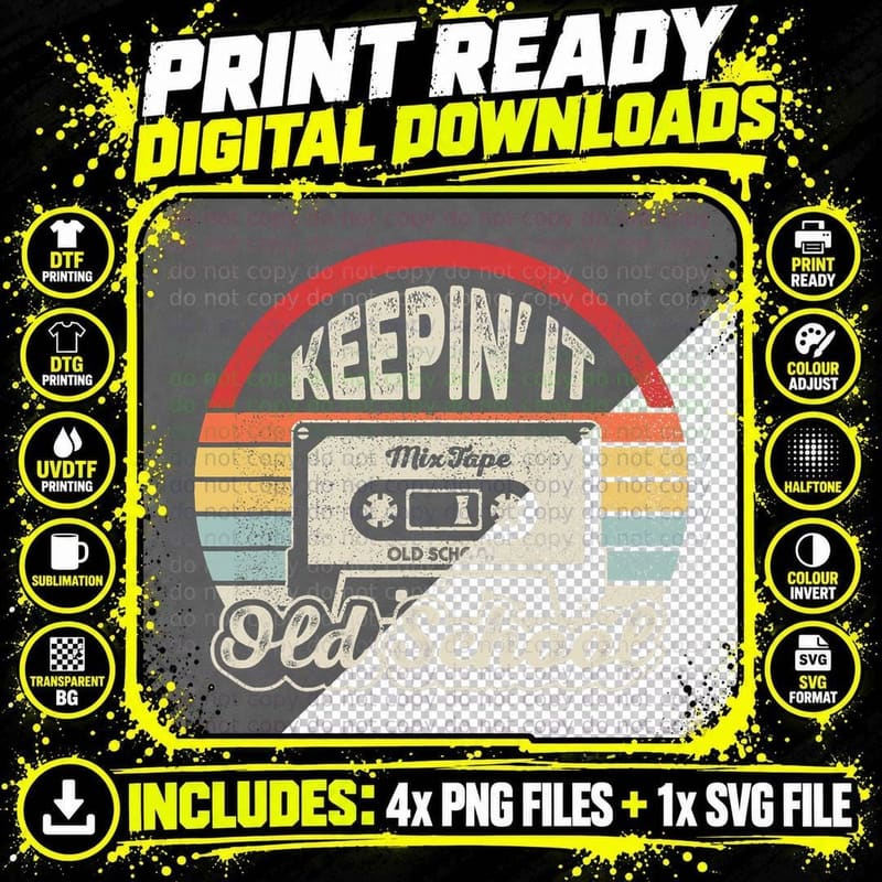 Cassette Music Retro Old School Hip Hop 80s 90s Mixtape Png SVG Digital Bundle