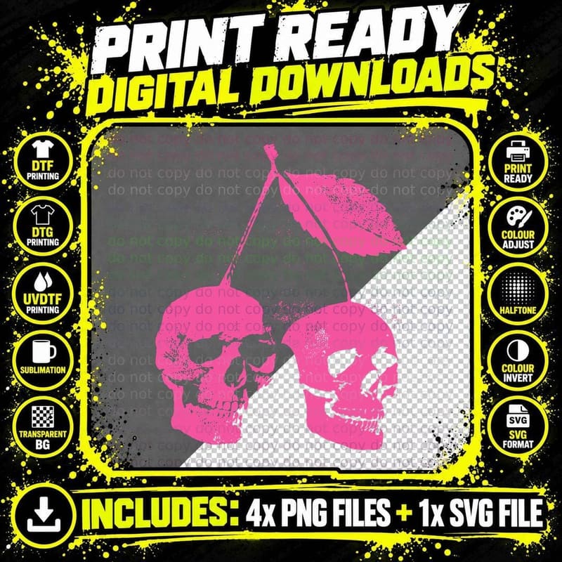 Cherry Skulls Pastel Goth Kawaii Punk Png SVG Digital Bundle