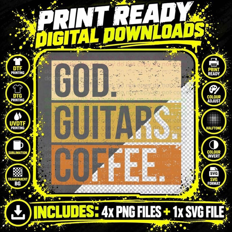 Christian Guitar Player Guitarist I God Guitars Coffee Png SVG Digital Bundle