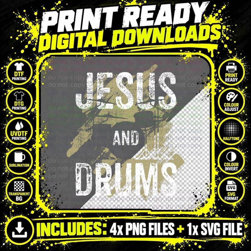 Church Drumming - Jesus & Drums - Christian Drummer Png SVG Digital Bundle