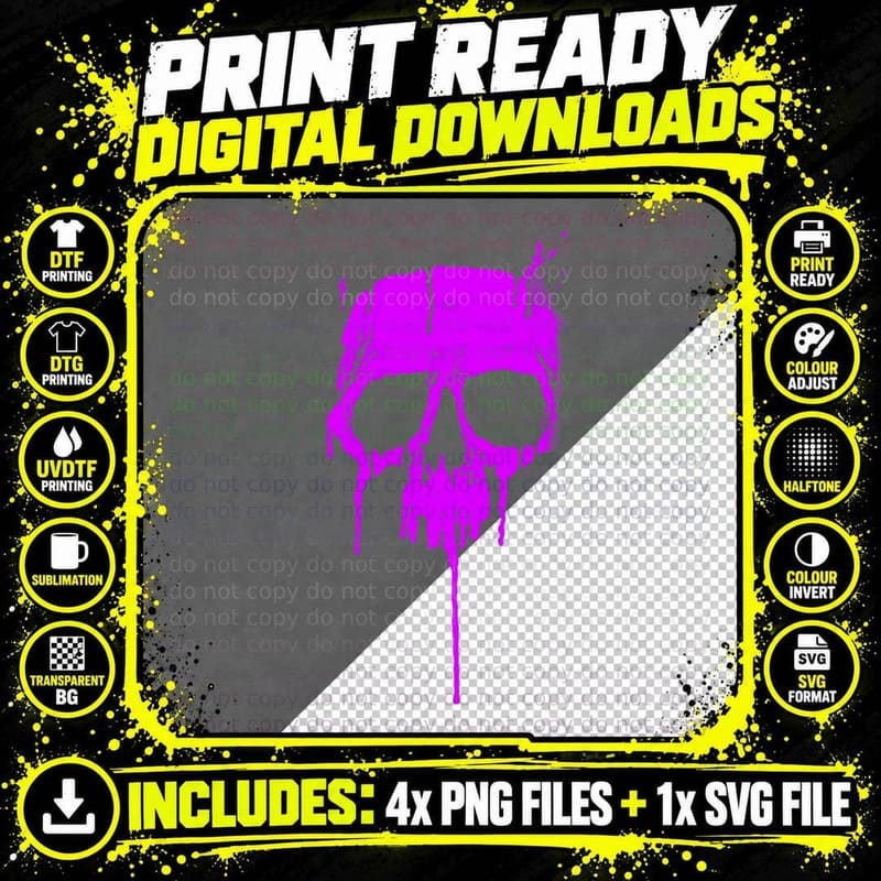Classic Hard Rock Graffiti Skull - Dripping Paint T Shirt Png SVG Digital Bundle