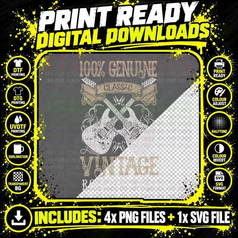 Classic Vintage Rock 'N Roll Music Guitars Gift Png SVG Digital Bundle