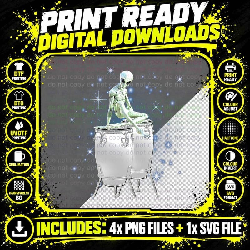 Conga Player Conga Drum Alien Musician, for Women Png SVG Digital Bundle