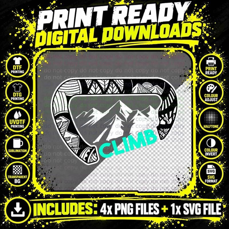 Cool Carabiner Rock Climbing Gift Print Climber Png SVG Digital Bundle