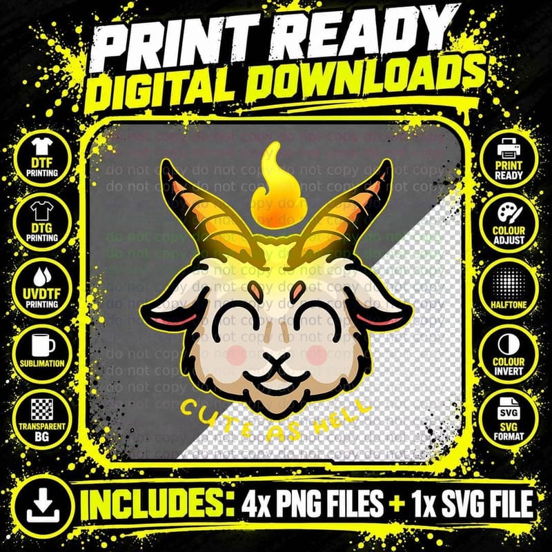 Cute as Hell Baby Baphomet Goat Head Pastel Goth Emo Png SVG Digital Bundle
