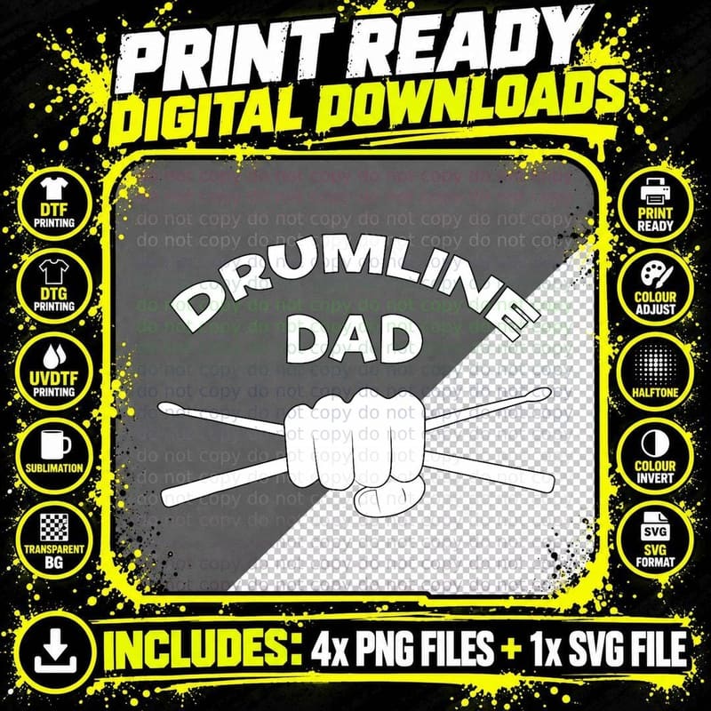 Drumline Dad Music Marching Band Support Drumsticks Png SVG Digital Bundle