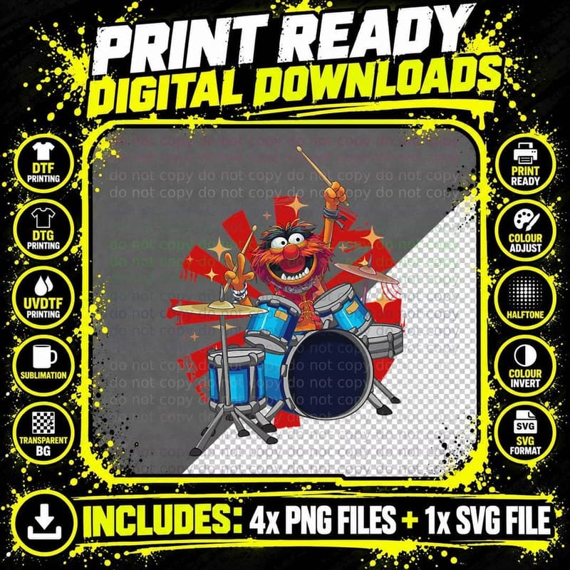 Drummer Animal Shirt, Animal Drummer the Muppets Show Png SVG Digital Bundle