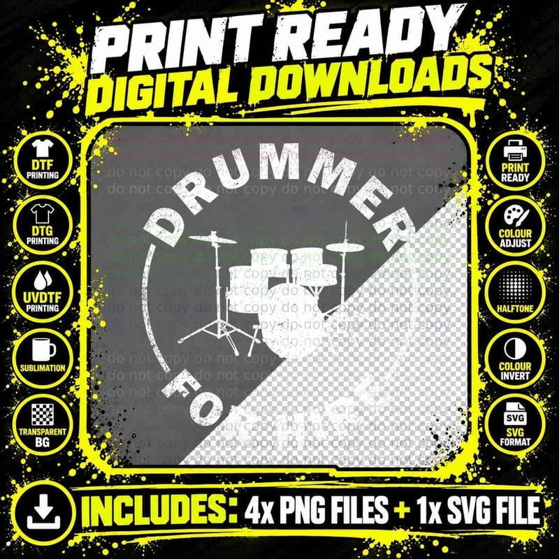Drummer for Hire - Funny Musician, Band Merchandise Png SVG Digital Bundle