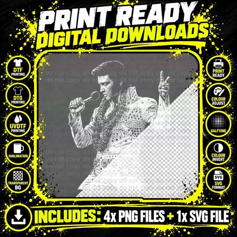 Elvis Presley Jumpsuit T-Shirt, Halftone Rockabilly Png SVG Digital Bundle