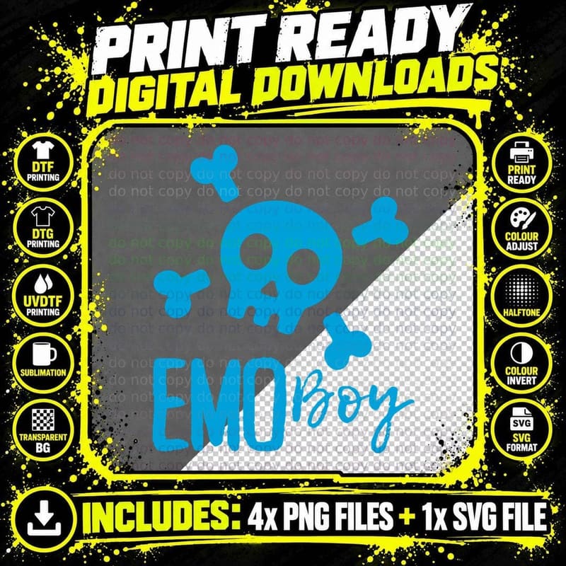 Emo Boy Blue Skull Emo Goth Music Emotional Teens Png SVG Digital Bundle