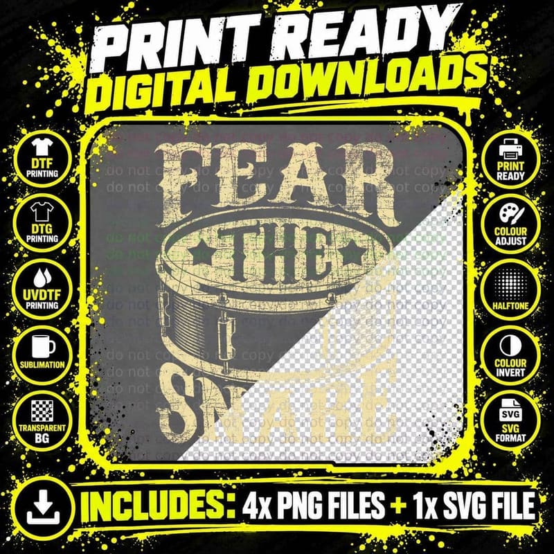 Fear the Snare Drum - Drummer Percussionist Drumming Png SVG Digital Bundle