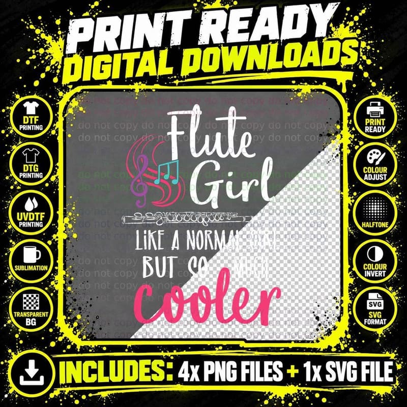 Flute Girl - Flute Player Flutist Marching Band Music Png SVG Digital Bundle