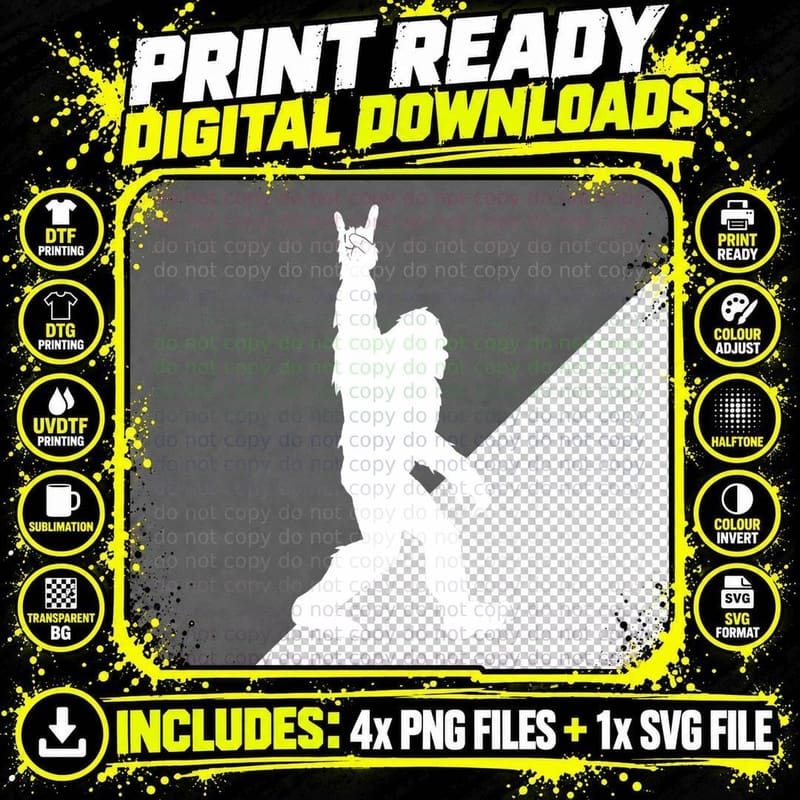 Funny Bigfoot Rock and Roll Tshirt for Sasquatch Png SVG Digital Bundle