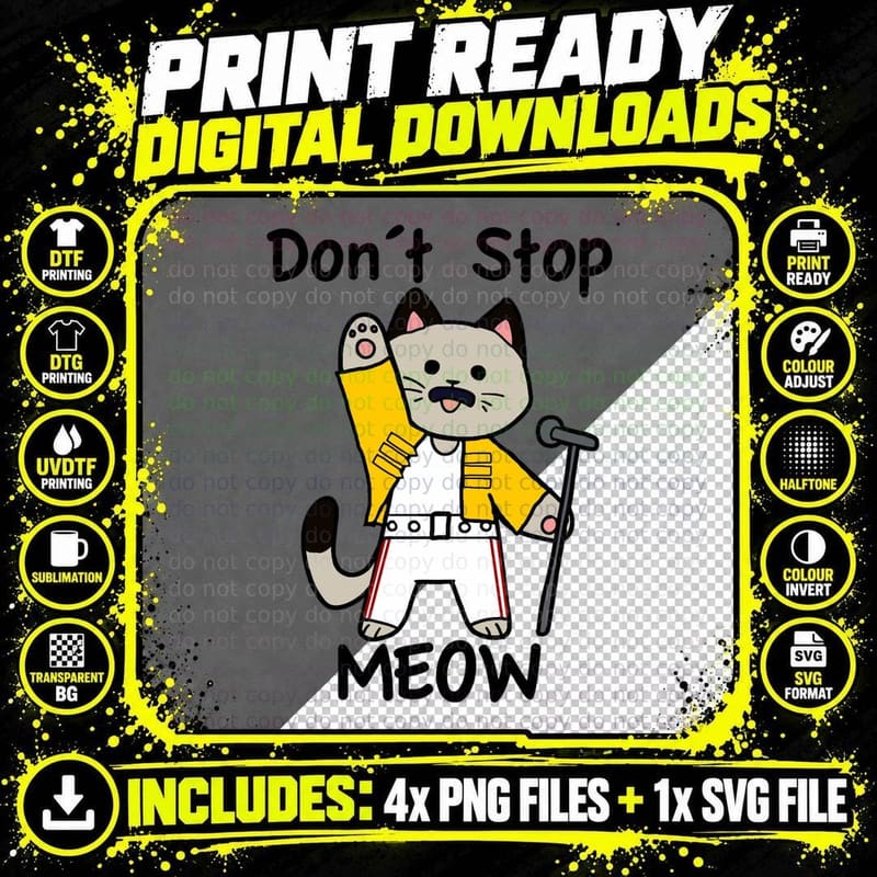 Funny Cat Rock Star T-Shirt, Music Lover Style Png SVG Digital Bundle